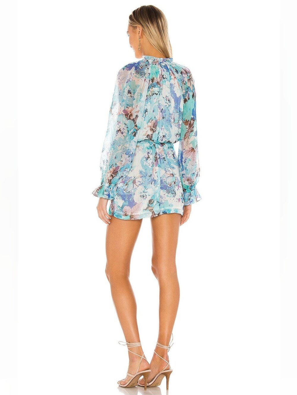 HEMANT & NANDITA Teien Romper in Aqua Blue Floral Print Long Sleeve Medium - Picture 3 of 7